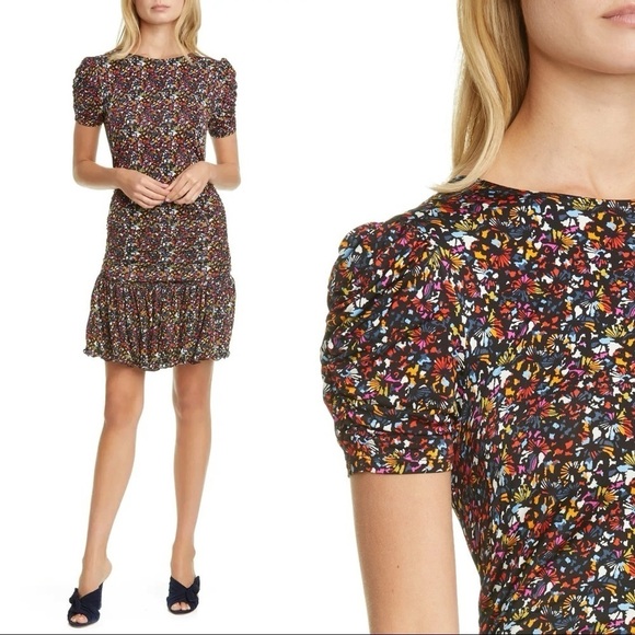NWT Tanya Taylor Black Floral Ruched Effie Dress